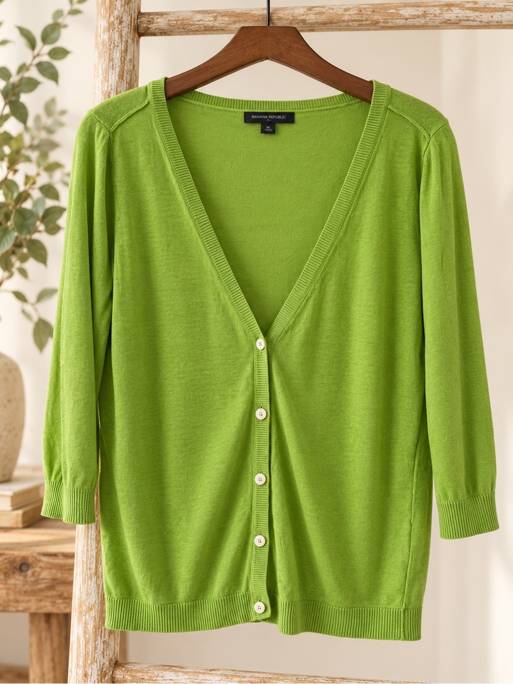Banana Republic Linen Blend 3/4 Sleeve Cardigan Green Medium